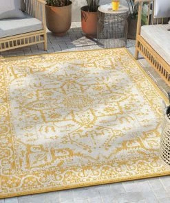 Well Woven Celesine Oriental Medallion Indoor/Outdoor Yellow Flat-Weave Rug