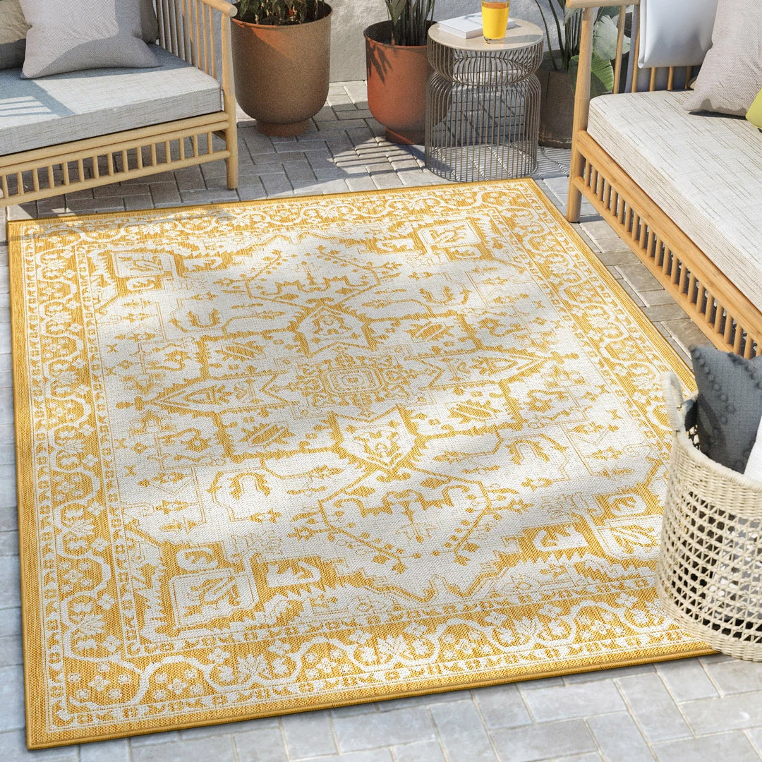 Well Woven Celesine Oriental Medallion Indoor/Outdoor Yellow Flat-Weave Rug 1 Well Woven Celesine Oriental Medallion Indoor/Outdoor Yellow Flat-Weave Rug