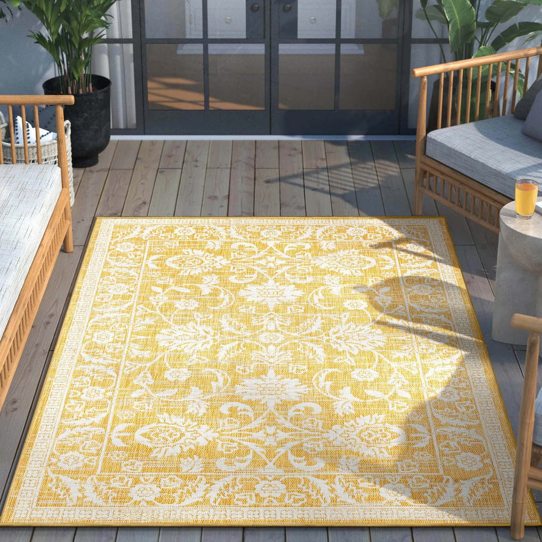 Well Woven Delphi Oriental Persian Indoor/Outdoor Yellow Flat-Weave Rug 5 Well Woven Delphi Oriental Persian Indoor/Outdoor Yellow Flat-Weave Rug