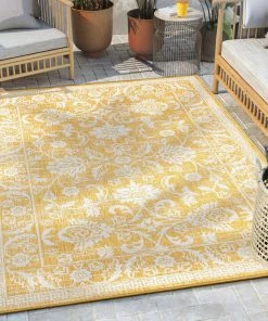 Well Woven Delphi Oriental Persian Indoor/Outdoor Yellow Flat-Weave Rug