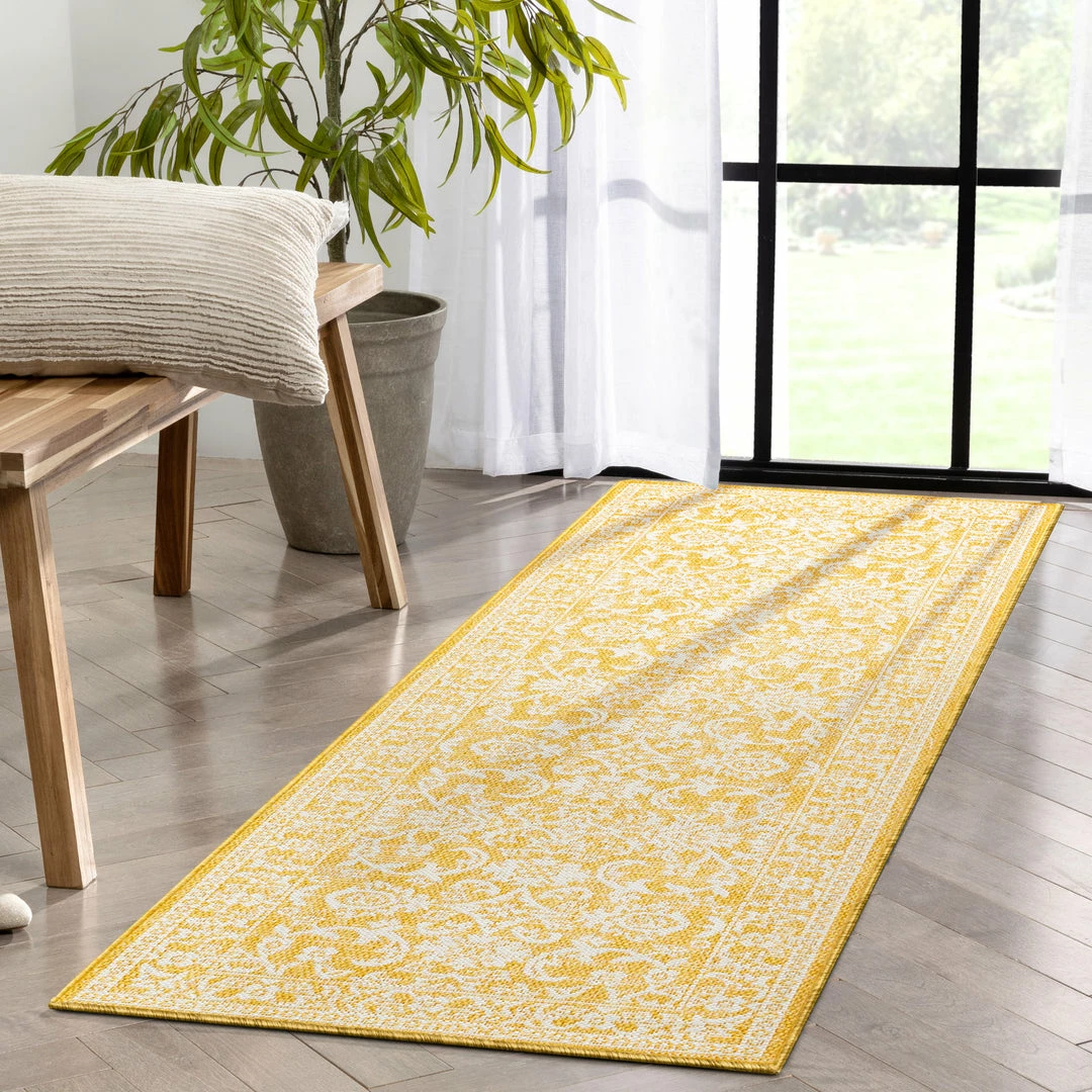 Well Woven Delphi Oriental Persian Indoor/Outdoor Yellow Flat-Weave Rug 12 Well Woven Delphi Oriental Persian Indoor/Outdoor Yellow Flat-Weave Rug