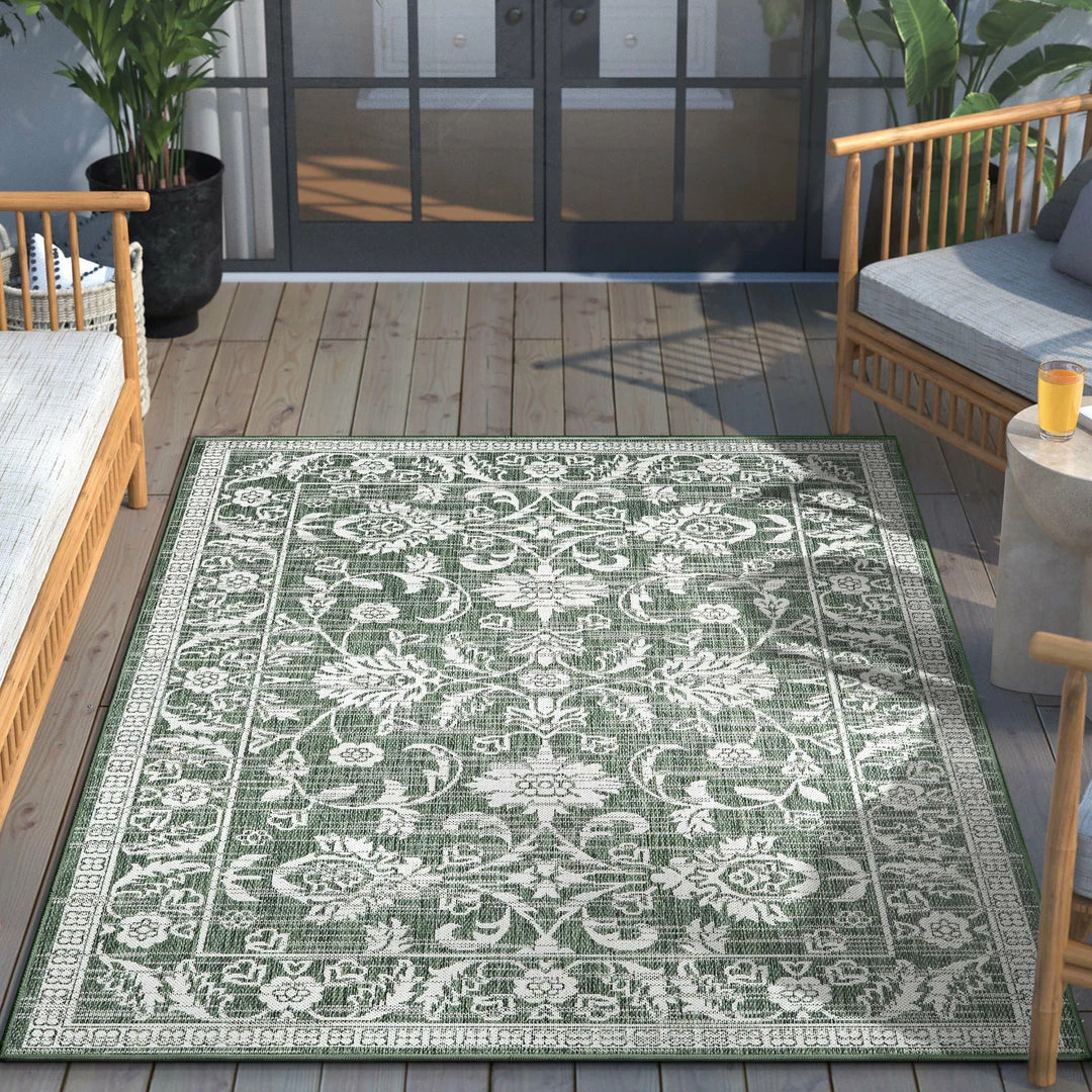 Well Woven Delphi Oriental Persian Indoor/Outdoor Green Flat-Weave Rug 5 Well Woven Delphi Oriental Persian Indoor/Outdoor Green Flat-Weave Rug