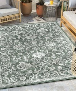 Well Woven Delphi Oriental Persian Indoor/Outdoor Green Flat-Weave Rug