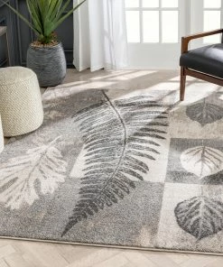 Well Woven Odette Botanical Transitional Leaves Grey Vintage Rug