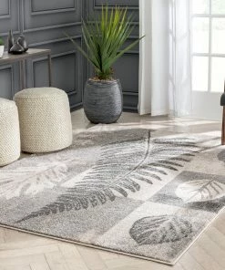 Well Woven Odette Botanical Transitional Leaves Grey Vintage Rug