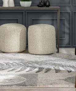 Well Woven Odette Botanical Transitional Leaves Grey Vintage Rug