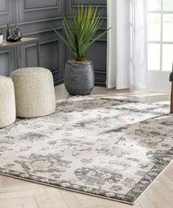 Well Woven Selma Oriental Floral Pattern Grey Vintage Rug