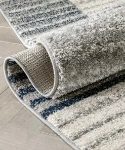 Well Woven Linea Contemporary Solid & Striped Distressed Grey / Blue Rug