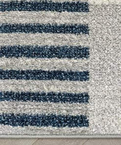 Well Woven Linea Contemporary Solid & Striped Distressed Grey / Blue Rug