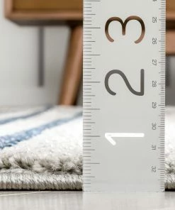 Well Woven Linea Contemporary Solid & Striped Distressed Grey / Blue Rug