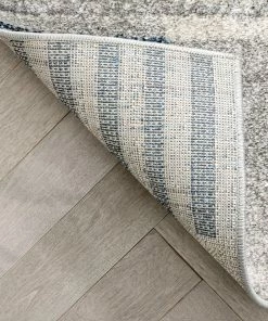 Well Woven Linea Contemporary Solid & Striped Distressed Grey / Blue Rug