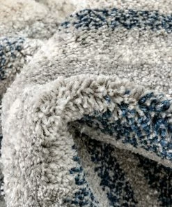 Well Woven Linea Contemporary Solid & Striped Distressed Grey / Blue Rug