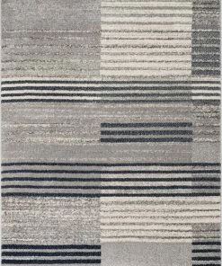 Well Woven Linea Contemporary Solid & Striped Distressed Grey / Blue Rug