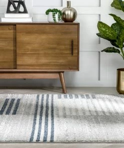 Well Woven Linea Contemporary Solid & Striped Distressed Grey / Blue Rug