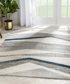 Well Woven Cerro Modern Geometric Distressed Grey / Blue Rug Global
