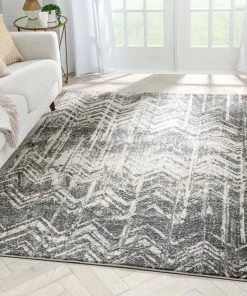Well Woven Julie Distressed Chevron Stripes Grey Rug Global