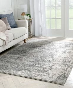 Well Woven Global Finca Industrial Solid & Striped Distressed Grey Rug