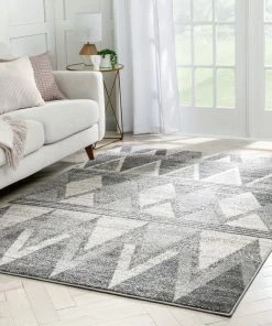 Well Woven Minas Distressed Geometric Diamond Pattern Grey Rug 15 Well Woven Minas Distressed Geometric Diamond Pattern Grey Rug
