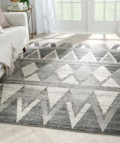 Well Woven Minas Distressed Geometric Diamond Pattern Grey Rug