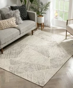 Well Woven Este Mid-Century Modern Geometric Distressed Grey Kilim-Style Rug Global