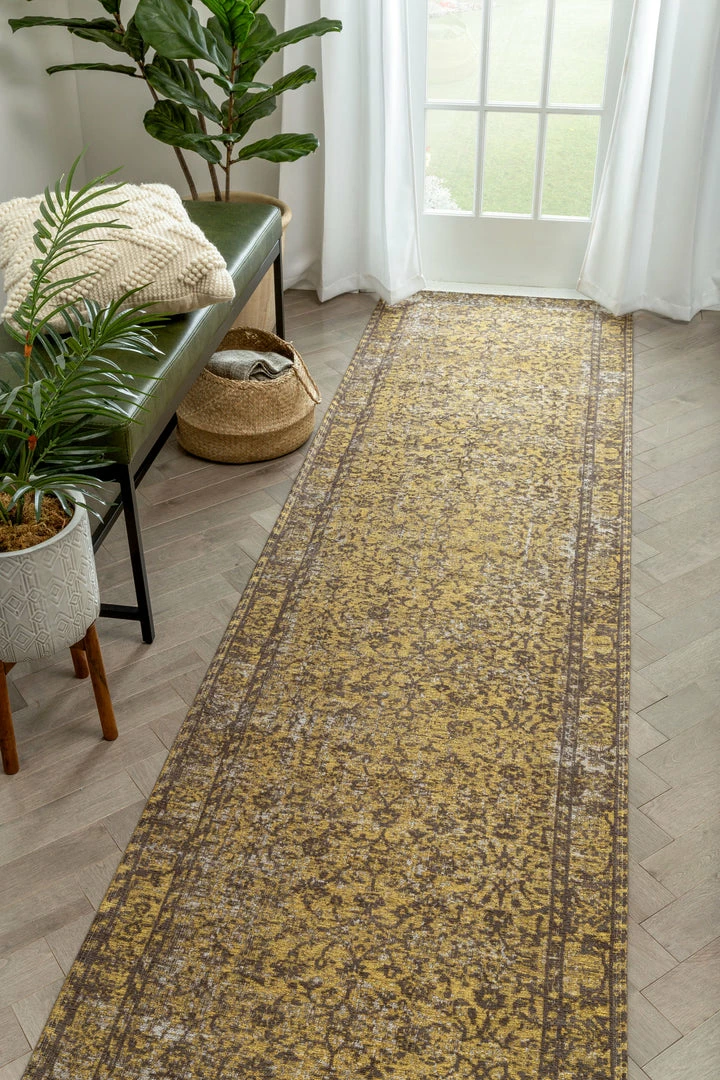 Well Woven Global Nola Vintage Distressed Orietnal Floral Yellow Kilim-Style Rug 4 Well Woven Global Nola Vintage Distressed Orietnal Floral Yellow Kilim-Style Rug