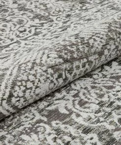 Well Woven Cantu Vintage Distressed Damask Pattern Black Kilim-Style Rug