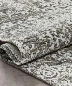 Well Woven Cantu Vintage Distressed Damask Pattern Black Kilim-Style Rug