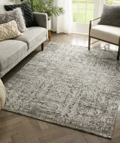 Well Woven Cantu Vintage Distressed Damask Pattern Black Kilim-Style Rug