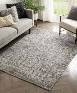 Well Woven Cantu Vintage Distressed Damask Pattern Black Kilim-Style Rug