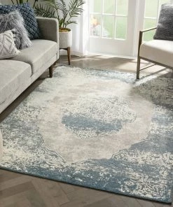 Well Woven Vasto Vintage Distressed Medallion Blue Kilim-Style 5'3