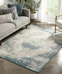 Well Woven Vasto Vintage Distressed Medallion Blue Kilim-Style 5'3" X 7'3" Rug