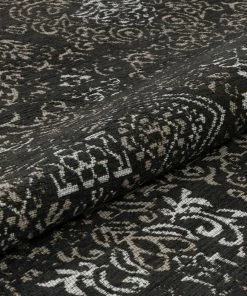 Well Woven Jesi Vintage Distressed Damask Pattern Black Kilim-Style Rug