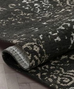 Well Woven Jesi Vintage Distressed Damask Pattern Black Kilim-Style Rug