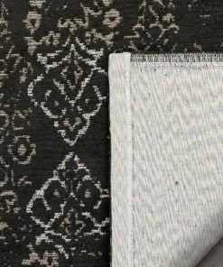 Well Woven Jesi Vintage Distressed Damask Pattern Black Kilim-Style Rug