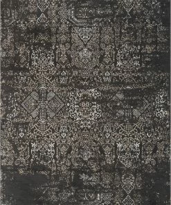 Well Woven Jesi Vintage Distressed Damask Pattern Black Kilim-Style Rug