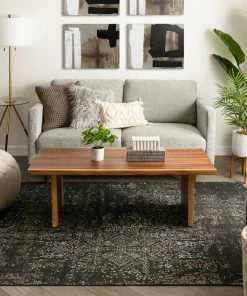 Well Woven Jesi Vintage Distressed Damask Pattern Black Kilim-Style Rug