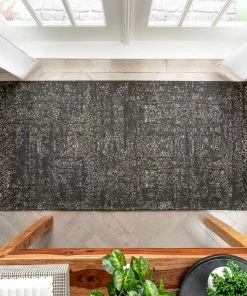 Well Woven Jesi Vintage Distressed Damask Pattern Black Kilim-Style Rug