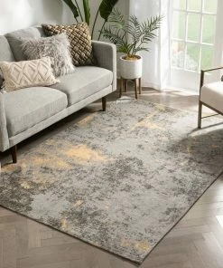 Well Woven Stressa Modern Distressed Abstract Brush Stroke Beige Kilim-Style Rug