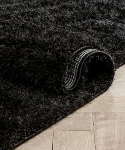 Well Woven Murray Solid Plain Shag Black 3D Textured Rug