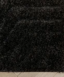 Well Woven Murray Solid Plain Shag Black 3D Textured Rug
