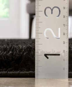 Well Woven Murray Solid Plain Shag Black 3D Textured Rug