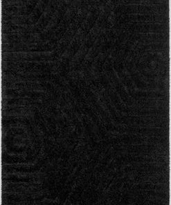 Well Woven Murray Solid Plain Shag Black 3D Textured Rug
