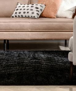 Well Woven Murray Solid Plain Shag Black 3D Textured Rug