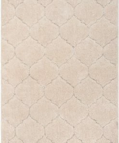 Well Woven Sandy Lattice Trellis Shag Beige 3D Textured Rug