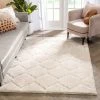 Well Woven Sandy Lattice Trellis Shag Beige 3D Textured Rug