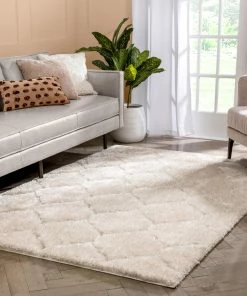 Well Woven Sandy Lattice Trellis Shag Beige 3D Textured Rug 15 Well Woven Sandy Lattice Trellis Shag Beige 3D Textured Rug