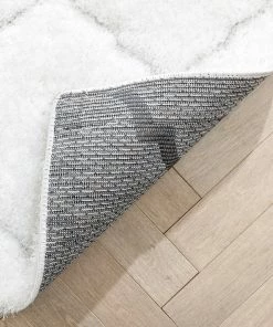 Well Woven Sandy Lattice Trellis Shag Ivory 3D Textured Rug Moroccan