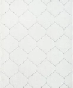 Well Woven Sandy Lattice Trellis Shag Ivory 3D Textured Rug Moroccan