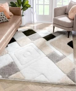 Well Woven Provo Moroccan Trellis Shag Ivory Grey 3D Textured Rug