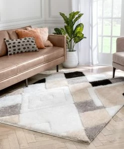 Well Woven Provo Moroccan Trellis Shag Ivory Grey 3D Textured Rug